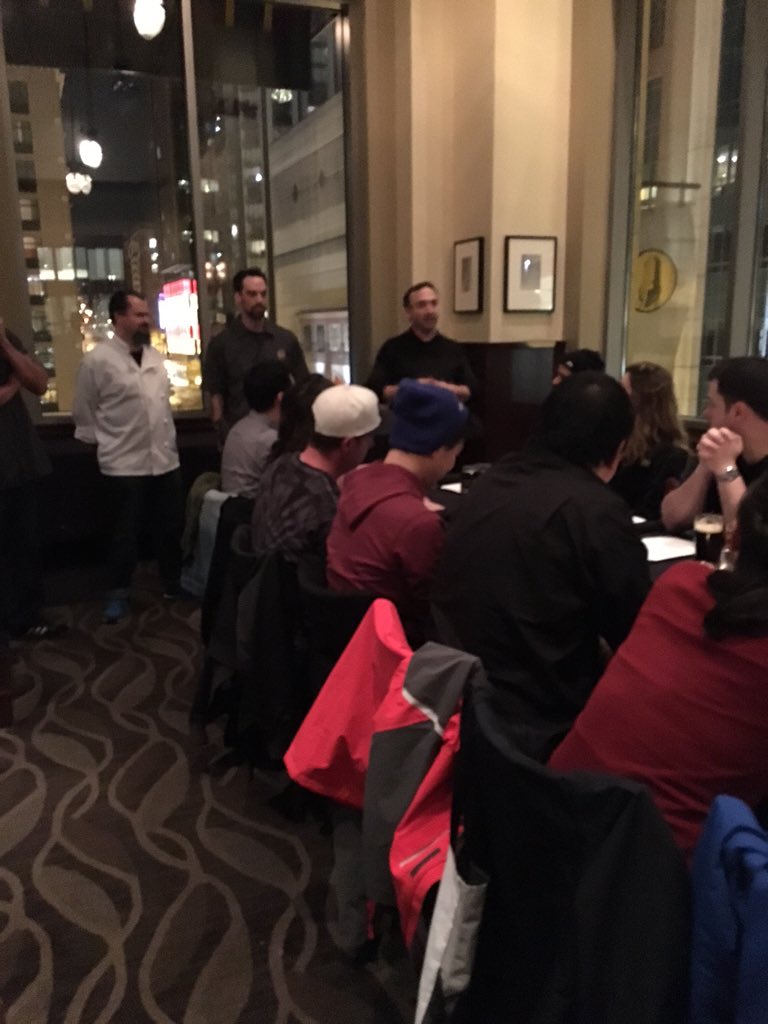 GBSeattle1's tweet photo. Our GM Gary, Chef Immanuel, and Brewer Eddie drop the first course and give a welcome to our diners #gbbrewersdinner https://t.co/reiFEliP9D