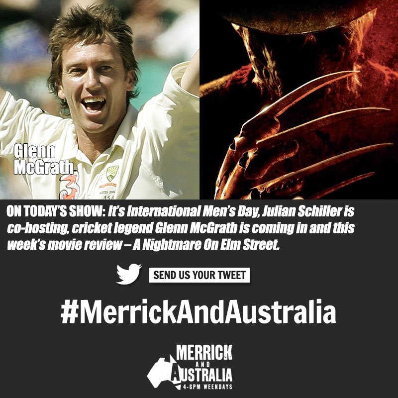 MerrickvilleFM's tweet photo. Coming up today... @Julesschiller is in the co-host chair + @glennmcgrath11 is in the studio #MerrickAndAus https://t.co/5ob8HBVx7A