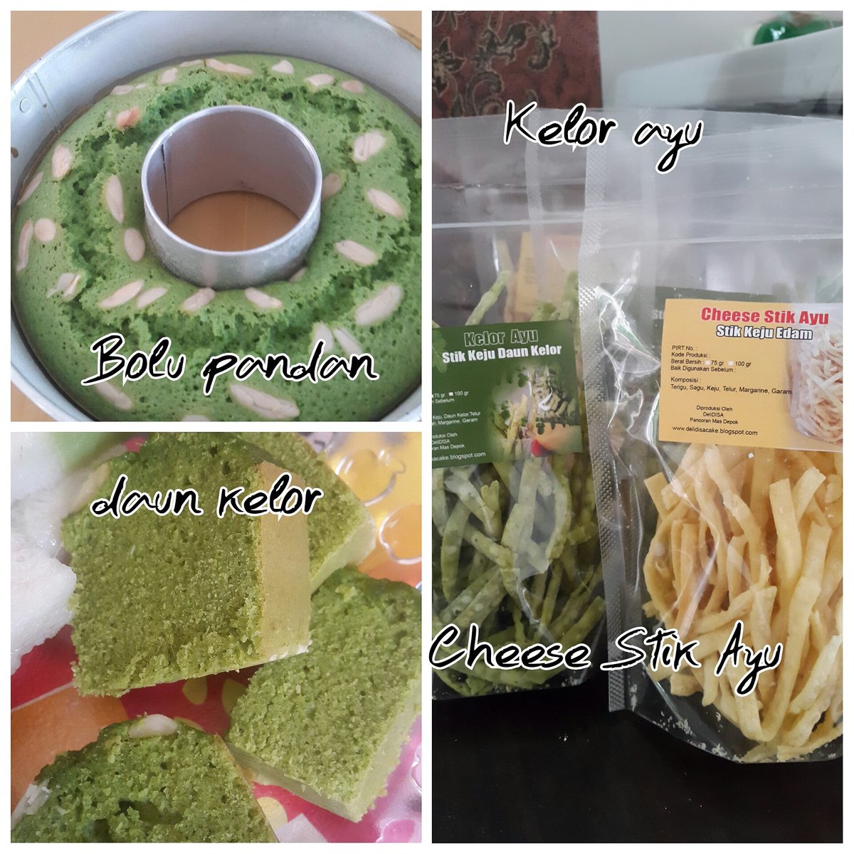 TyafithaD's tweet photo. #bolu pandan daun kelor#
#kelor ayu#
#cheese stik ayu# https://t.co/IdmbPxERCc