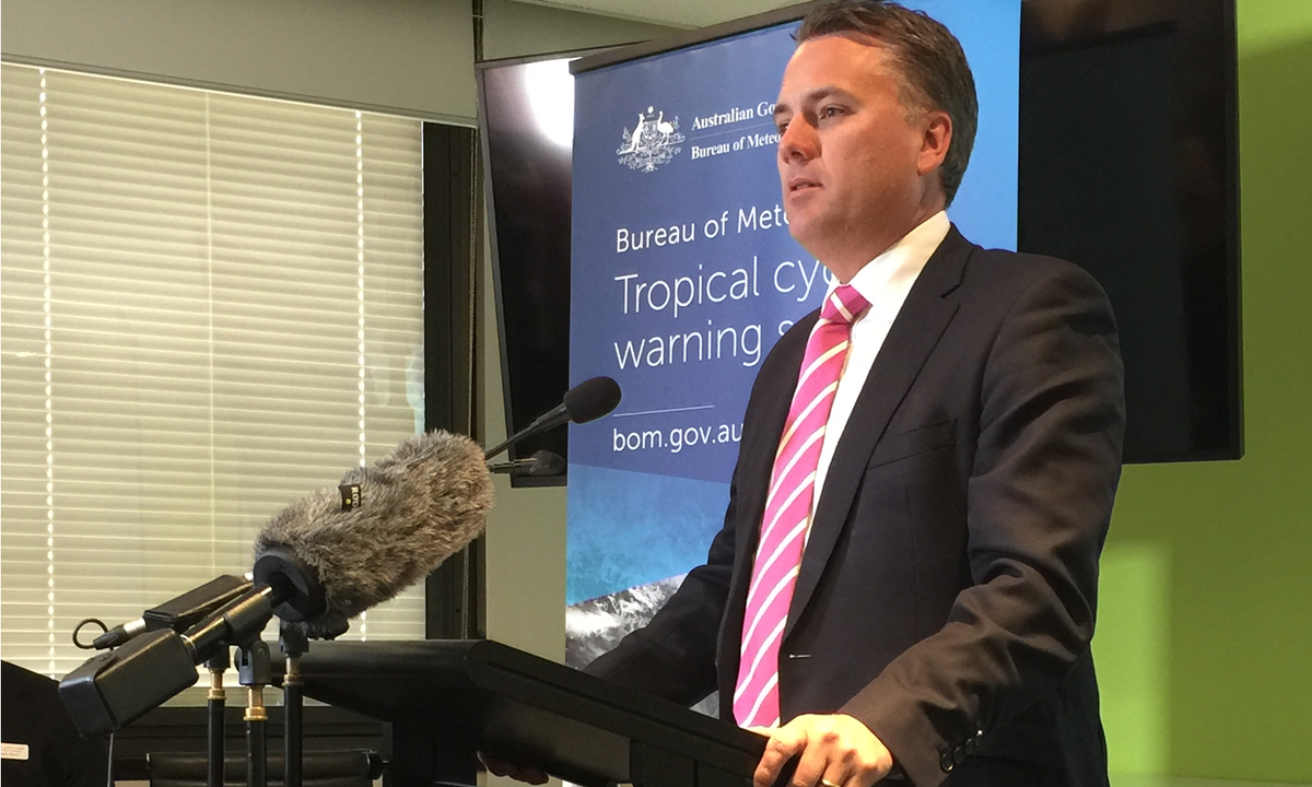 BOM_Qld's tweet photo. ICYMI: @BriggsJamie visited our Brisbane office today to launch our new #CycloneAware video https://t.co/8HHELAOjcJ https://t.co/Fgl0r9G546