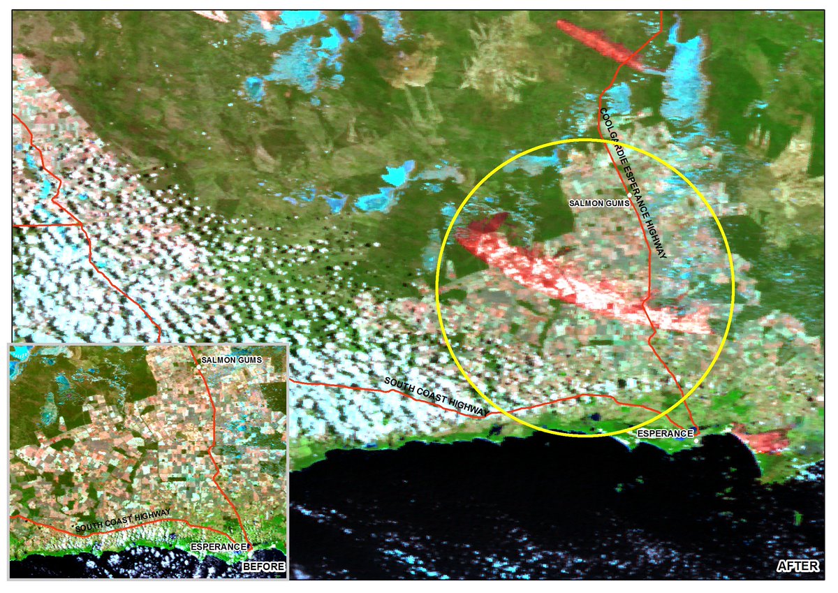 Landgate's tweet photo. #EsperanceFires before and after showing burnt areas as at 10.39am 19 November 2015 #Esperance https://t.co/xvCwWQpd1L