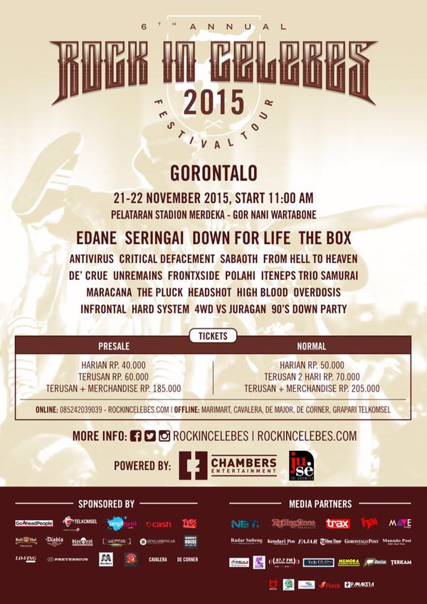 RockInCelebes's tweet photo. Detail Poster, Jadwal &amp; Peta #RICfest2015 #Gorontalo, 21-22 Nop @ Pelataran Stadion Merdeka. https://t.co/nhHQX2OdfH https://t.co/pT7M77SQUU