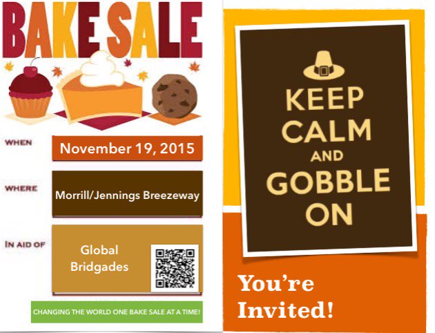 Global Brigades is having a Thanksgiving Bake Sale today!! We are located in Morrill/Jennings Breezeway. #SCSU