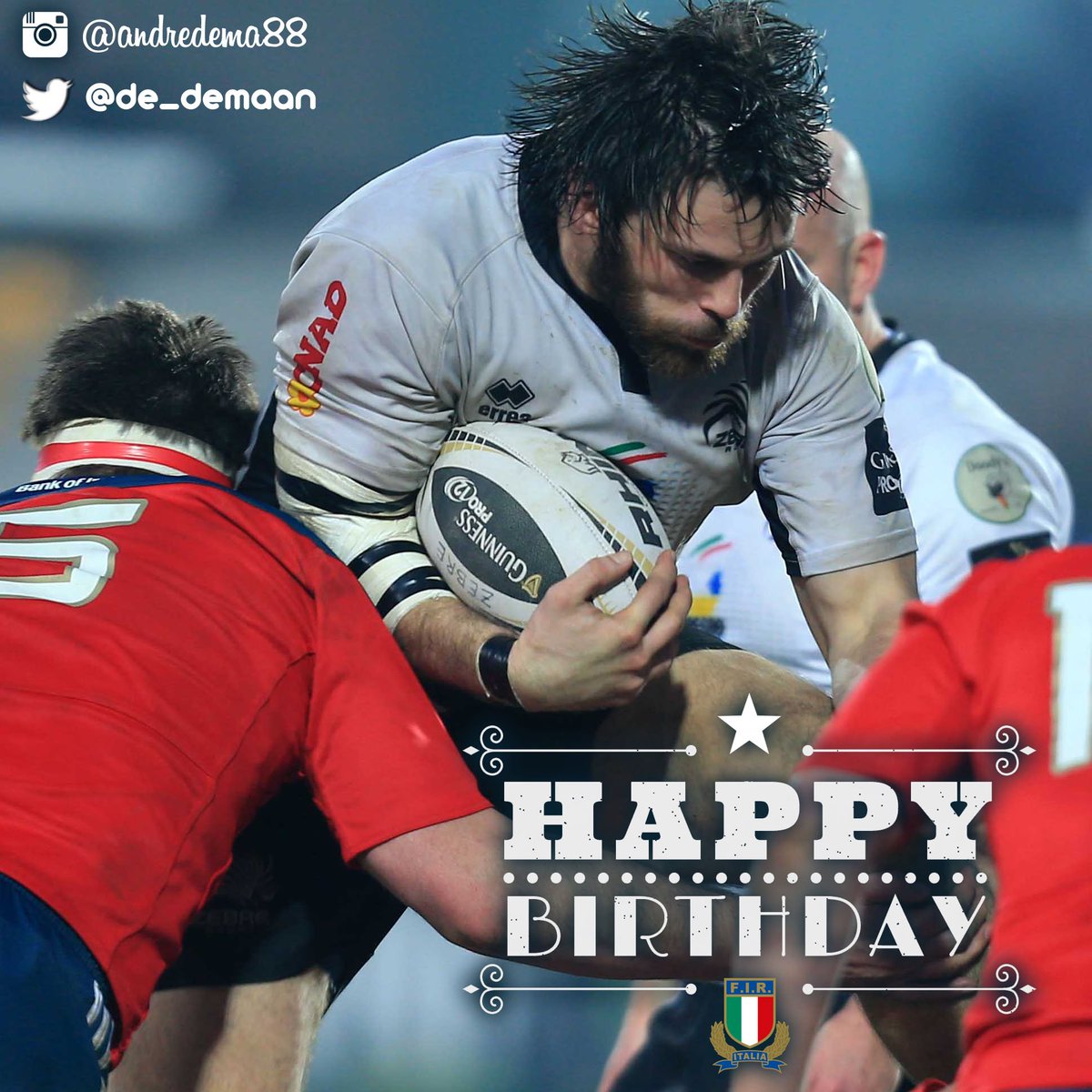 #RT per augurare #buoncompleanno al pilone di <a href="/Zebrerugby/">Not Zebre Rugby</a> e #Italrugby <a href="/de_demaan/">Andrea De Marchi</a>, 27 anni oggi!