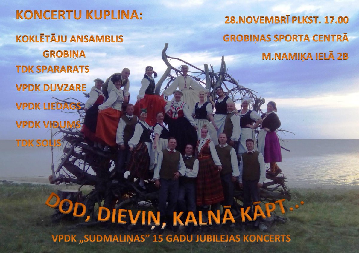 Grobinasnovads's tweet photo. Turpinām svinēt! 28.novembrī aicinām uz pirmo Sajūtu darbnīcu un VPDK "Sudmaliņas" 15 gadu jubilejas koncertu. https://t.co/P78bFNdsbC