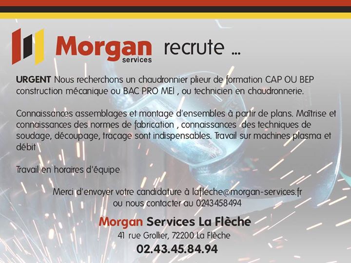 #intérim #cdd #cdi #emploi #morganservices #LaFlèche #Sarthe #soudeur #chaudronnier