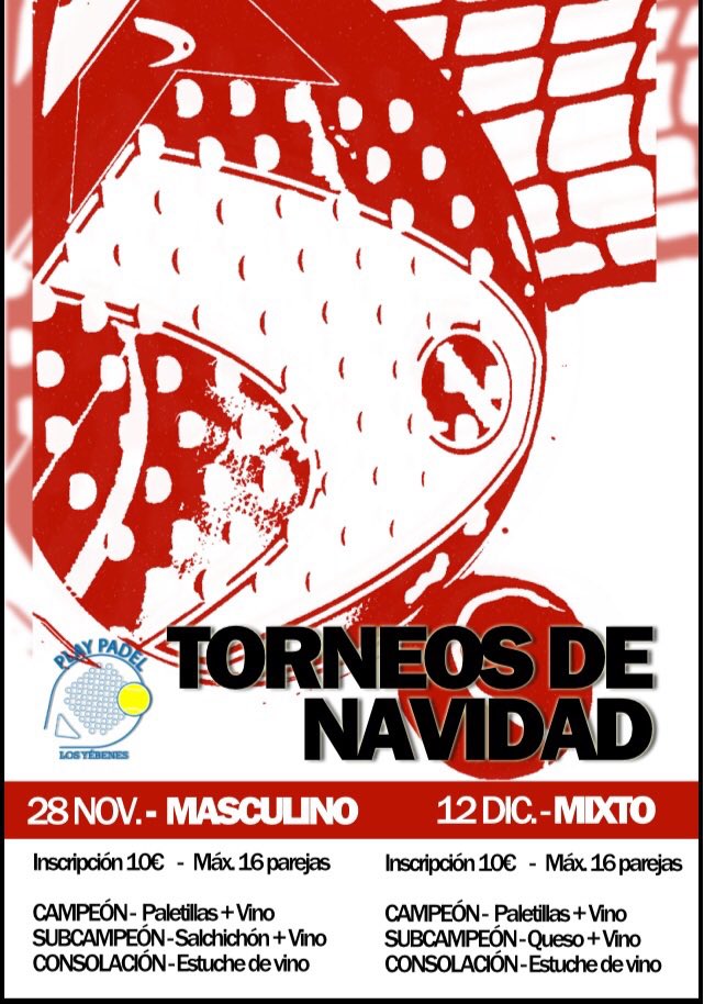 PlayPadelYeb's tweet photo. Torneos Navideños!! Masculino y Mixto!! Plazas Limitadas!! Apuntate https://t.co/lpdPu9KDax