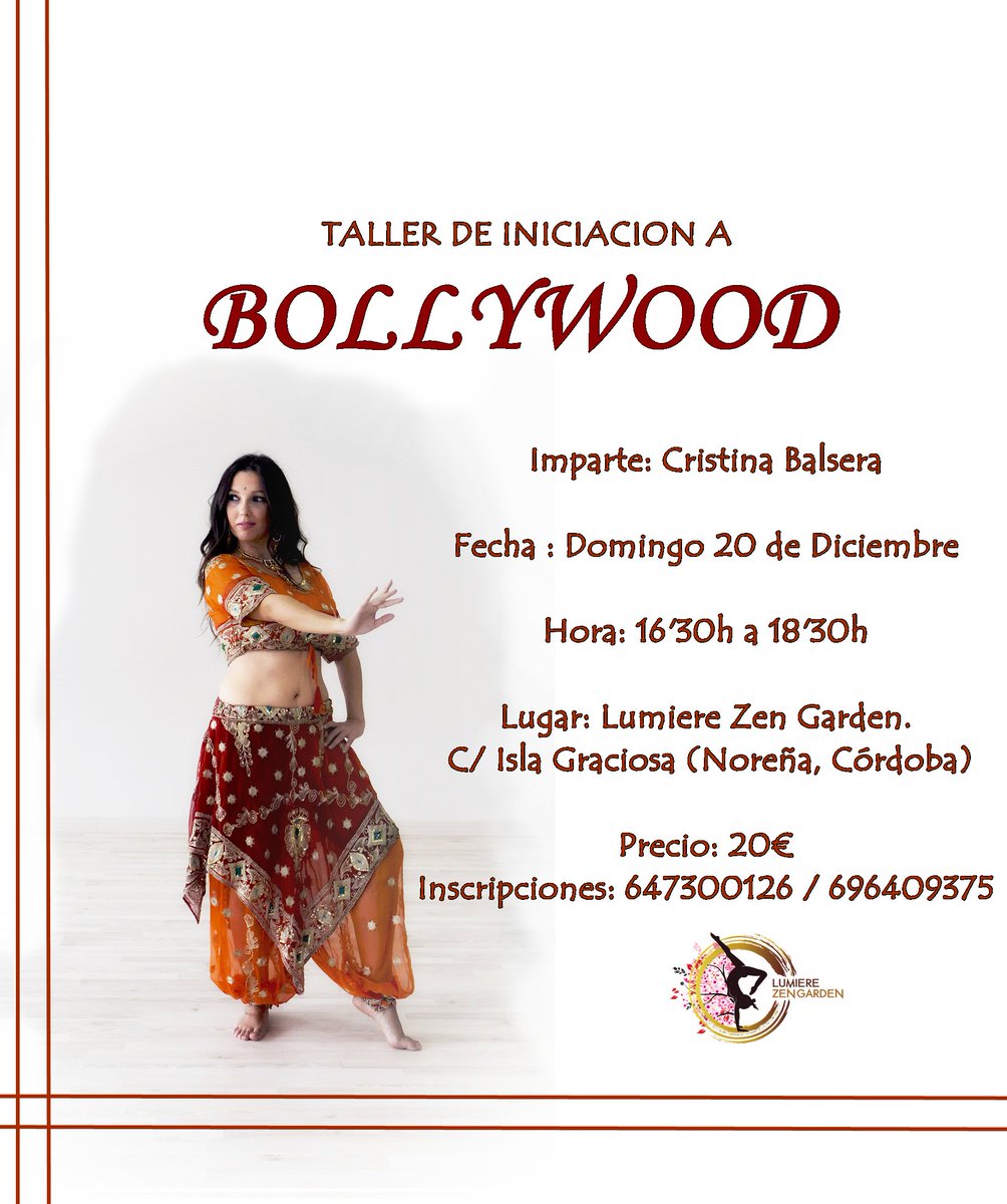 LumiereZen's tweet photo. Taller de #bollywood con @CrisBalsera El 20 de diciembre te enamorarás de esta #danza hindú, te lo aseguramos :-) https://t.co/DlR5whirBo