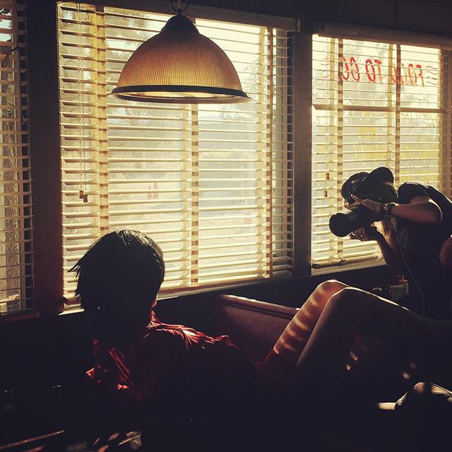 Aaron: "#TheMrs @samtaylorjohnson #AtWork with the very sweet <a href="/bellahadid/">ؘ</a>"