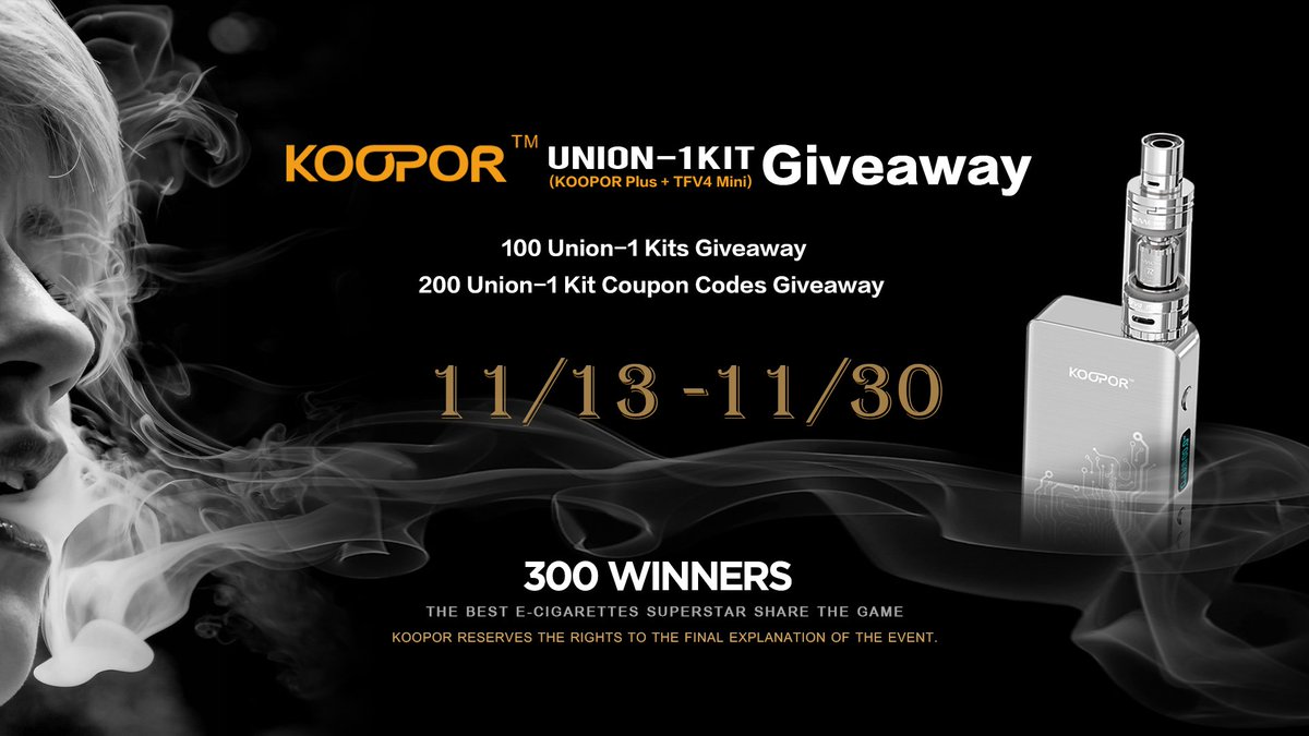 koopor's tweet photo. Koopor Plus + TFV4 mini kit giveaway!
300 winners!
https://t.co/6slEVoqtQa https://t.co/IIFsTRT6sV