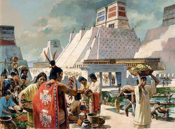 Tlatoani_Cuauhtemoc on Twitter: "Hermosa pintura que recrea la vida  cotidiana de los últimos años del imperio mexica en un día de mercado  #mesotuits https://t.co/JKnOmGDpbR"