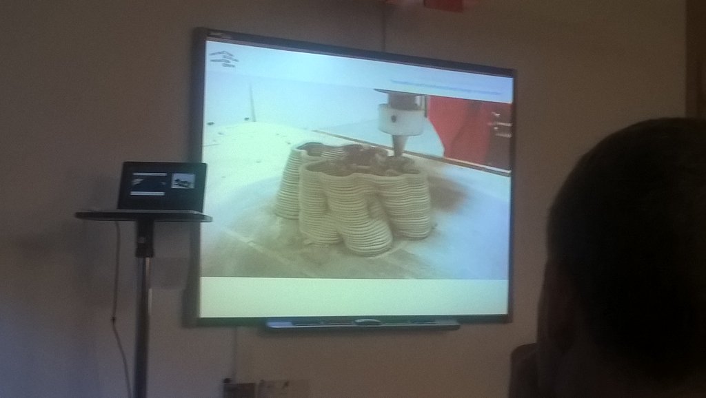 MillarRichard's tweet photo. @cscotic explain the future of construction from 3d printed houses to drone brickies @ArcDesSco #adsDecade https://t.co/zSR7fVnnhN
