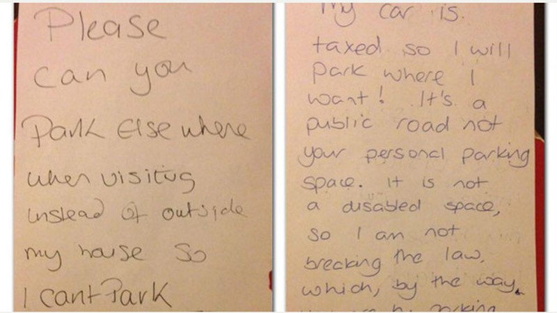 essexlive's tweet photo. 'I'll park where I want' – mum's angry car note sends Facebook into overdrive https://t.co/5O2JtSNebR https://t.co/j8pZmRsCbH