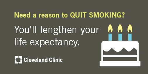 ClevelandClinic's tweet photo. Need a reason to #quitsmoking? We'll give you 24! 1 for each hour of the day today, #GASO2015. Beginning with this. https://t.co/7Bh7LEhYXR