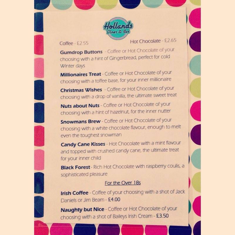 HollandsPlym's tweet photo. Have a gander at this one!! Our spankin' new Christmas drinks menu!! Get 'em while you can!! #xmas #rainbow #unicorn https://t.co/CvlHwkPcCE