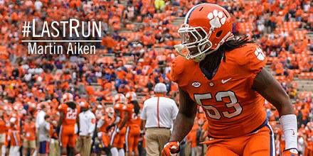 ClemsonFB's tweet photo. Saturday is Senior Day in the Valley... 

Be there for the #LastRun for Martin, Beau, Jordan &amp; Jim!

#ALLIN 🐅🐾 https://t.co/ILwW4U5KKc