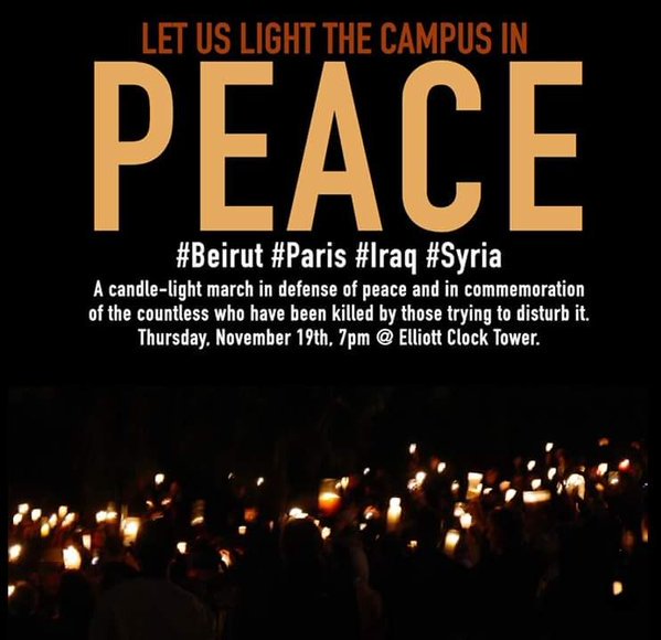 oaklandu's tweet photo. Join us tonight as more than 25 student orgs hold a candlelight march for peace. https://t.co/mFJksdWzH3 #ThisIsOU https://t.co/XB5nsXrfcp