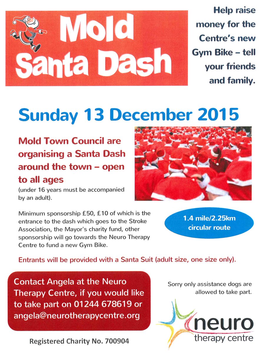NTCentre's tweet image. All money raised from our entrants into @moldtowncouncil Santa Dash will help fun a new gym bike. Call 01244 678619.