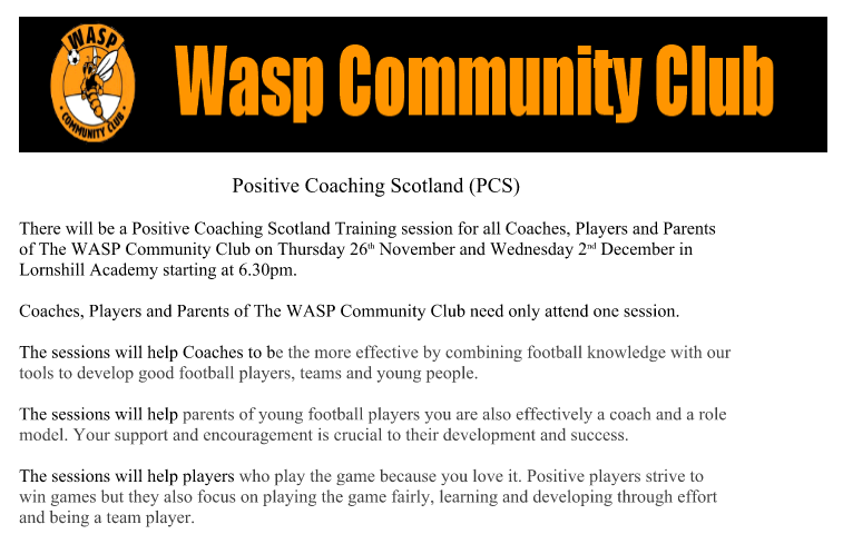 AlloaWCC's tweet photo. PCS Training for Coaches, Players &amp; Parents takes place 26th November and 2nd December at Lornshill Academy, 6.30pm. https://t.co/yLLIJZPZa1