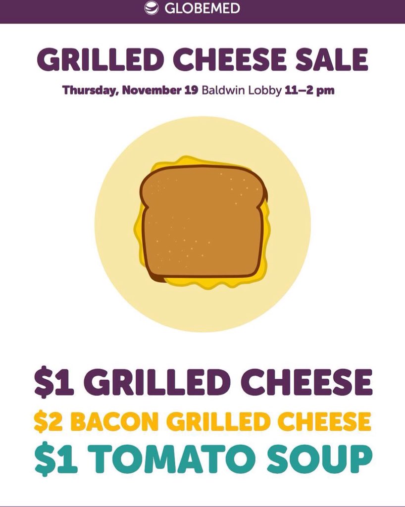 Mouth watering grilled cheese (&amp;bacon) TODAY 11-2 in Baldwin Lobby! We take card!