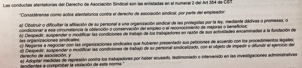 CeroPactos's tweet photo. Las conductas antisindicales están n Art. 354 del CST y no taxativas #cgtinforma #pactoscolectivos #trabajodecente https://t.co/QI41MYedII