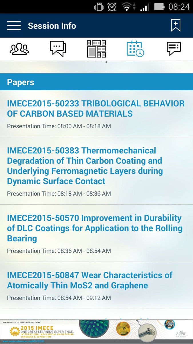 66coolfunny's tweet image. Let&apos;s begin the final day #IMECE2015 with this interesting topics, people are heading to sessions even at 8.00 am.