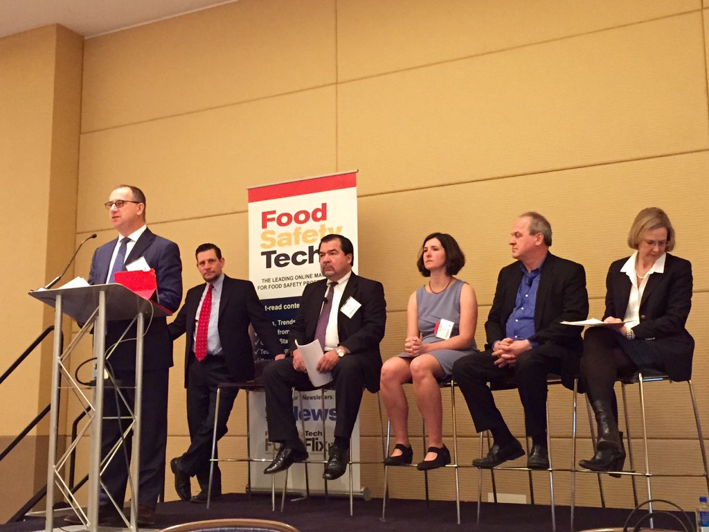 FoodSafetyTech's tweet photo. Food safety superstar panel discussing USDA & FDA mandates for controlling pathogens in food processing #2015FSC https://t.co/w6qgms97y4