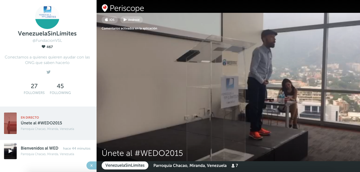 WEDVenezuela's tweet photo. Gracias a @FundacionVSL por la transmisión en vivo vía #Periscope https://t.co/CTmiYXpRpc