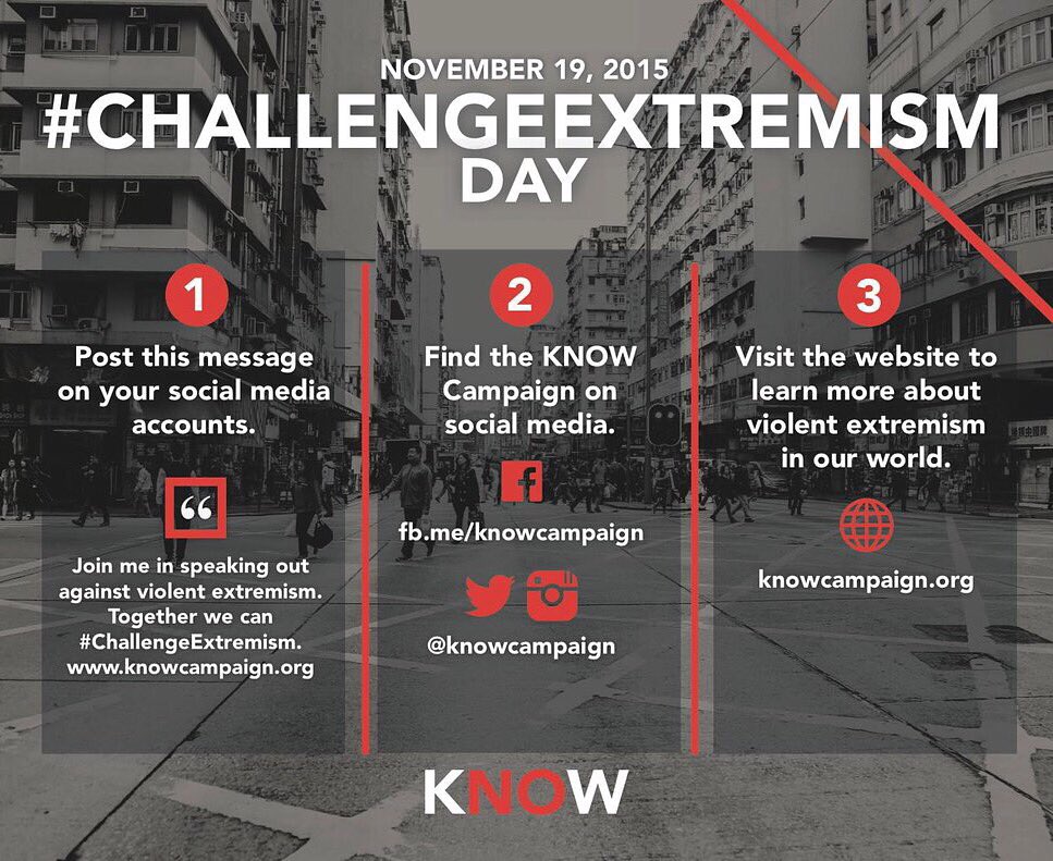 LouieLobo's tweet photo. Today is #ChallengeExtremism Day. Join me in speaking out against violent extremism. Here's how you can participate: https://t.co/4195Y7zDX3