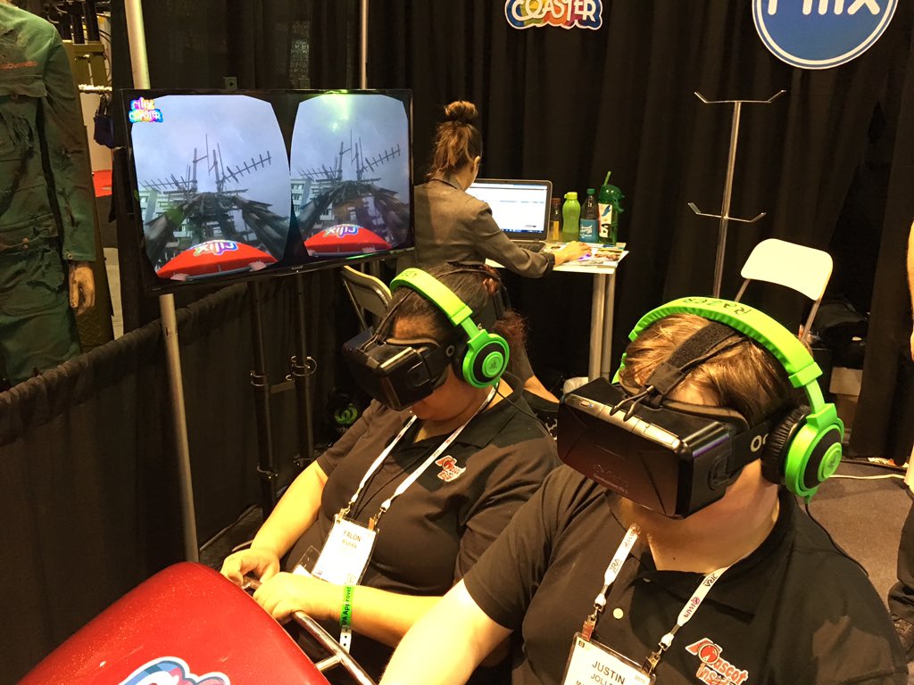 mascotinsider's tweet photo. @justinj2 and Falon trying out #rilix which is a VR coaster. @IAAPAHQ #IAE15 https://t.co/X6GanncTsz
