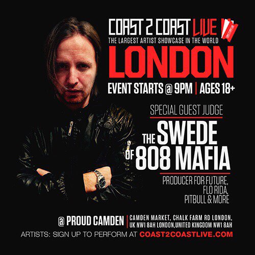 majorplayers1's tweet photo. Special Guest Judge The Swede of 808 Mafia.  This Sunday @ProudCamden.  Sign up to perform https://t.co/WJPwWWeLZQ https://t.co/pSN19Z6loM