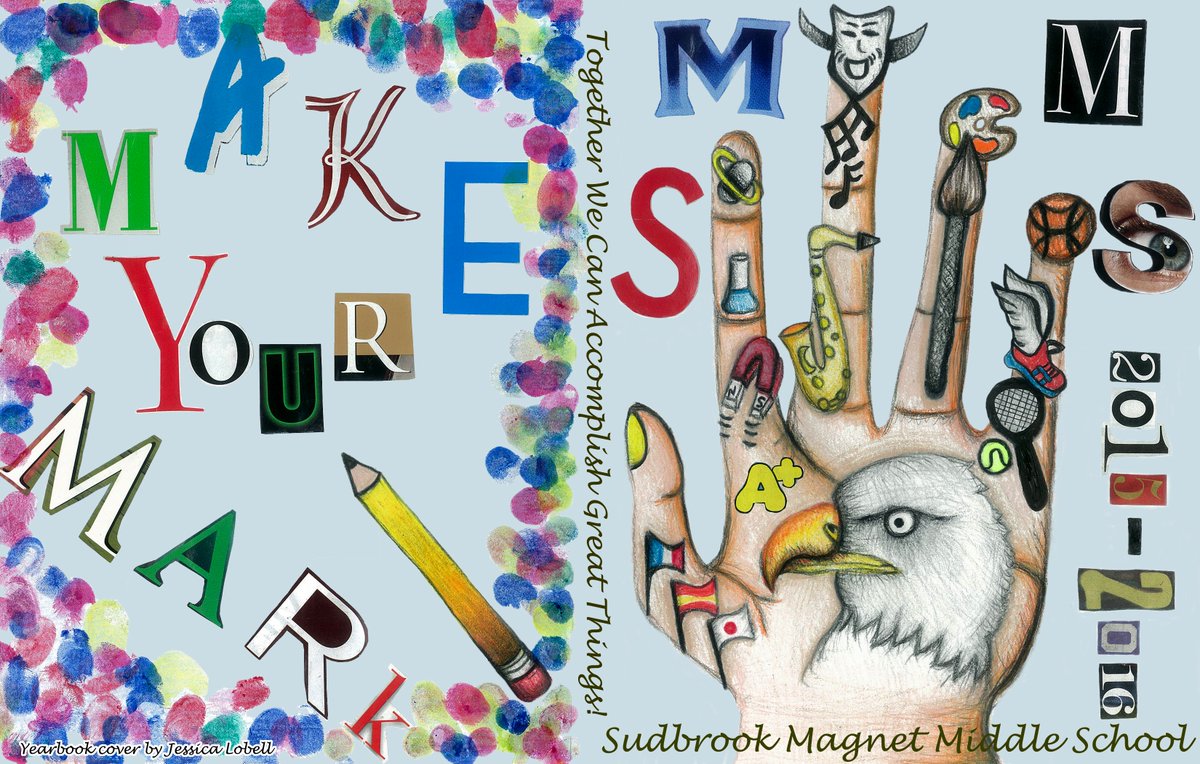 YearBrook's tweet photo. BREAKING YEARBOOK NEWS! CHECK OUT THE WINNING COVER CONTEST ART BY JESSICA @JessicaLobell  #EAGLES #SMMS @gwebb2000 https://t.co/Rgjx8kJ7db