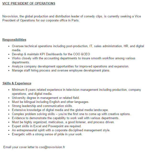 NovovisionMeg's tweet photo. Novovision is recruiting a Vice President of Operations for our corporate office in Paris. RT welcome #job #emploi https://t.co/OgV85mEBNt