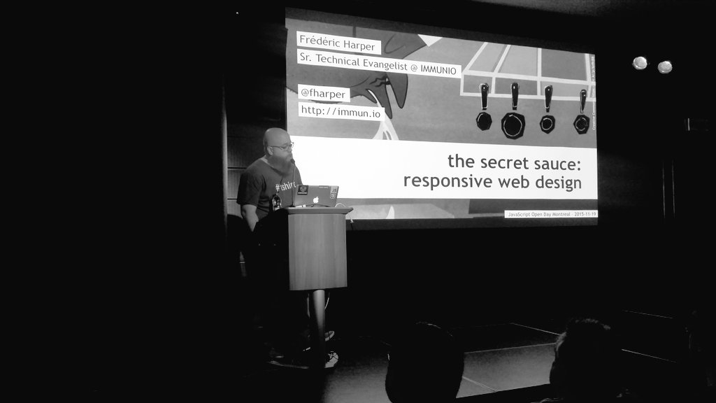 lighthouse_labs's tweet image. The second member of #TeamBeard @fharper taking the stage to talk responsive web design #jsopenmtl