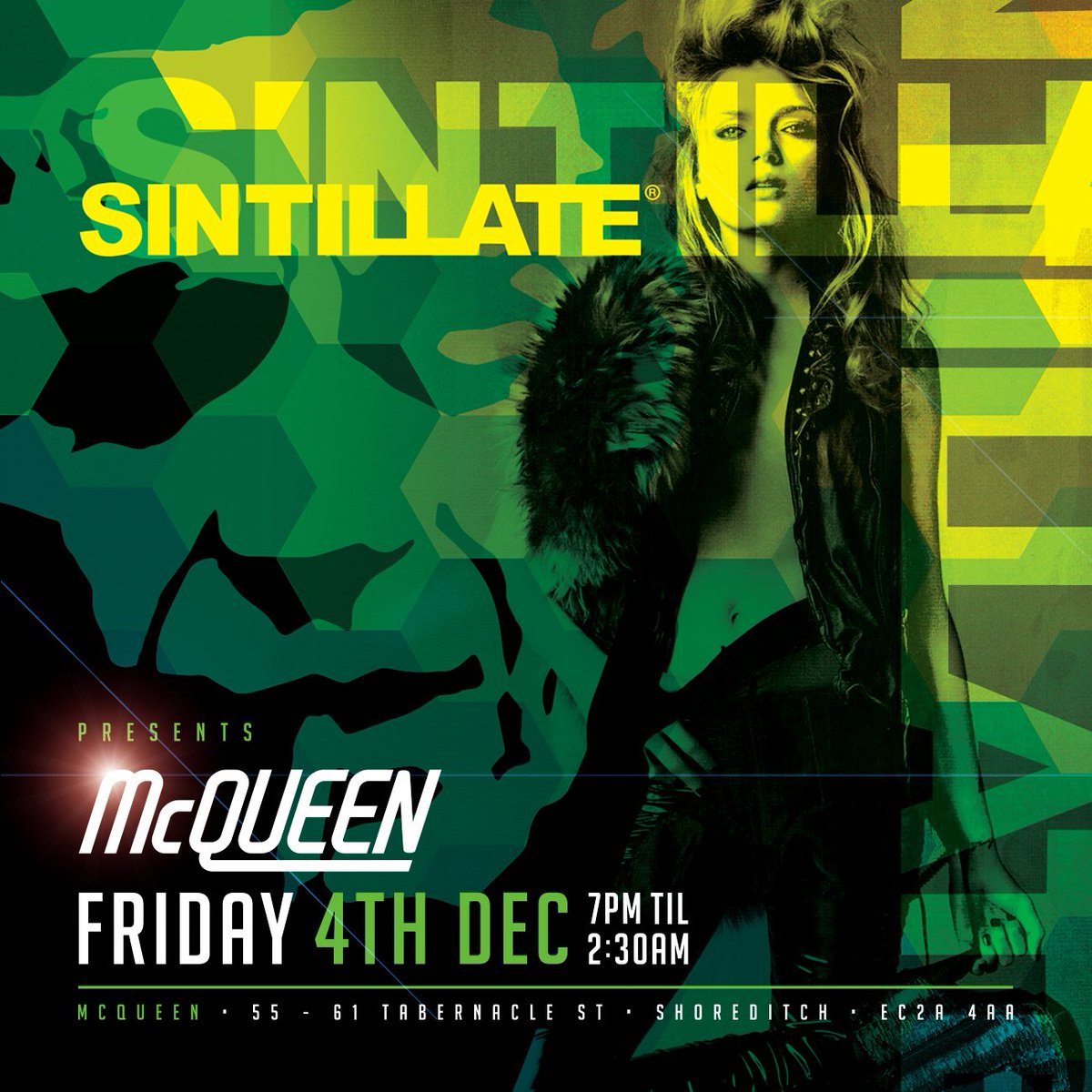SINTILLATE's tweet photo. Date for your diary! Join us as we host McQueen in Shoreditch on Friday 4th December! https://t.co/AjftpgU4xT