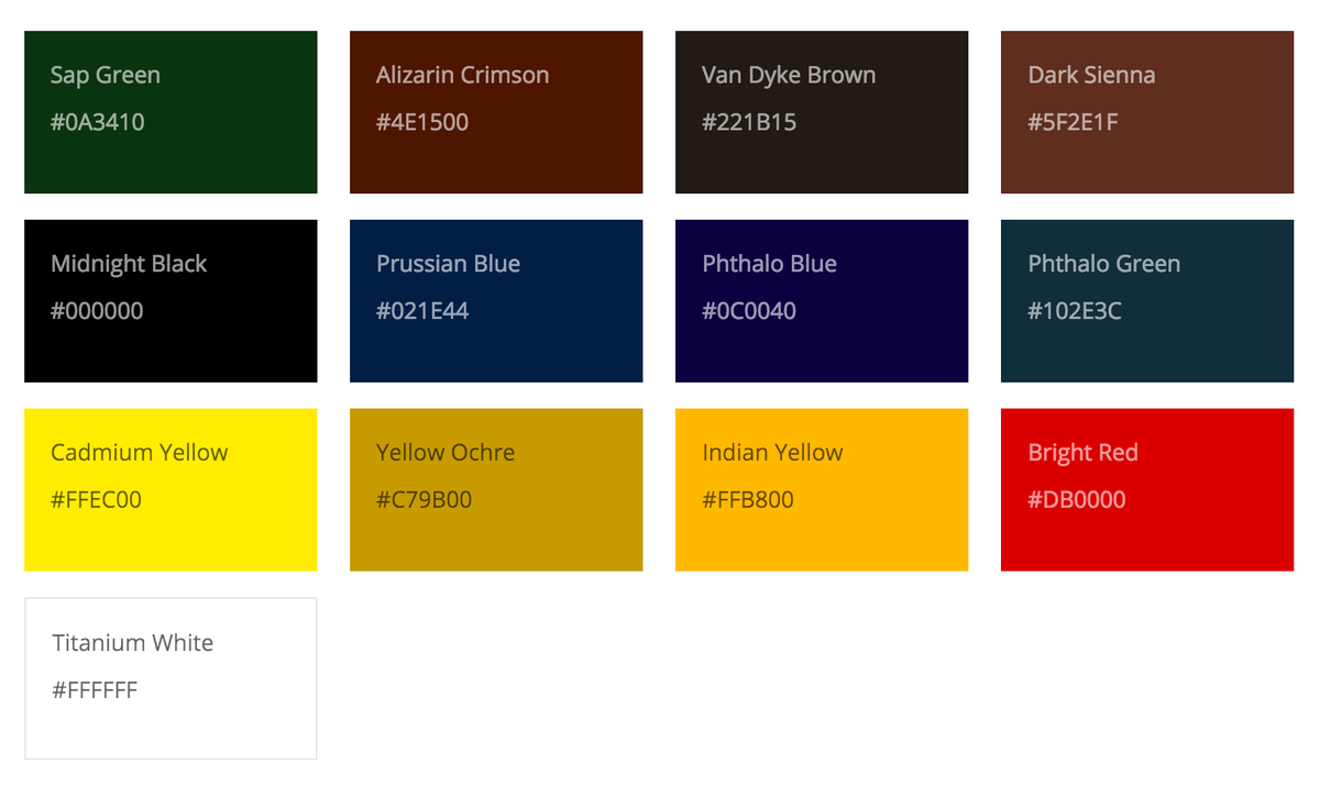 Thomas H. Park on Twitter: "Bob Ross color palette in CSS: https