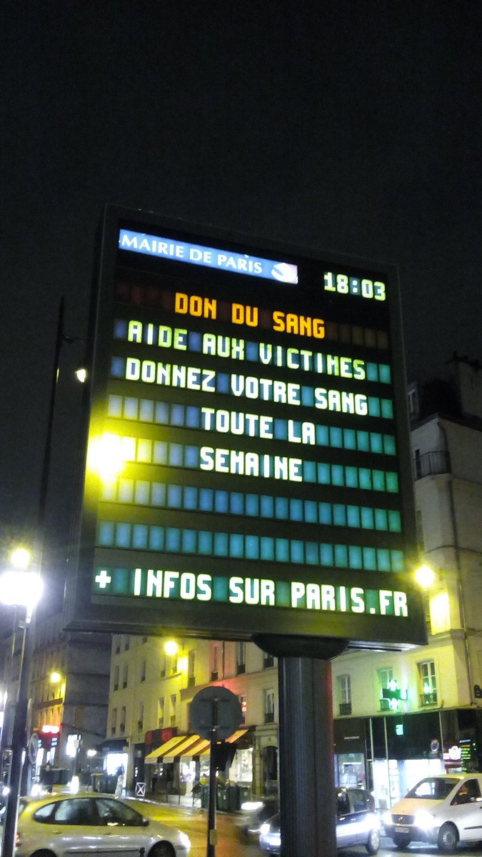 La mairie de <a href="/Paris/">Paris</a> relaye largement l'appel au #dondusang sur les panneaux lumineux. Merci <a href="/Anne_Hidalgo/">Anne Hidalgo</a>