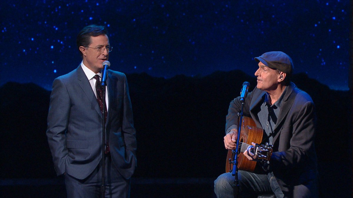 colbertlateshow's tweet photo. .@StephenAtHome joined @JamesTaylor_com for a duet on “You Can Close Your Eyes.” https://t.co/cEuGGJktLx #LSSC https://t.co/VqUmplKt9X
