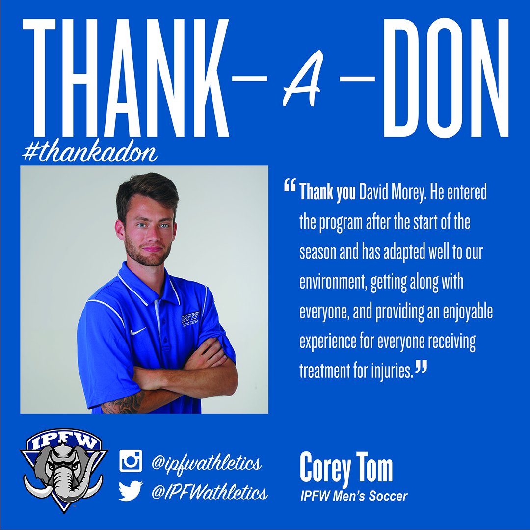 GoMastodons's tweet photo. #IPFWmsoc Corey Tom sends his #ThankADon to athletic trainer David Morey #GoDons https://t.co/q7IuxA5jIo