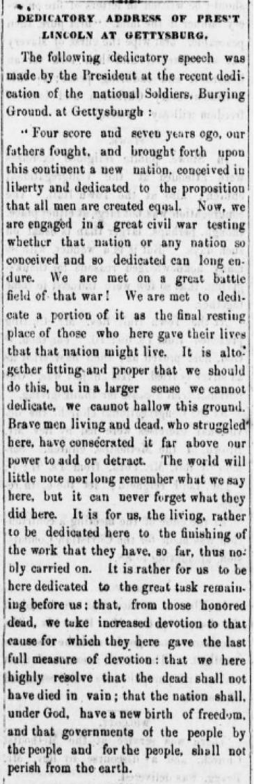 librarycongress's tweet photo. 10 sentences, 272 words: Lincoln’s address delivered #OTD 1863 &amp; printed in newspapers https://t.co/uQYAQiiwrm https://t.co/vLyKryH4rw