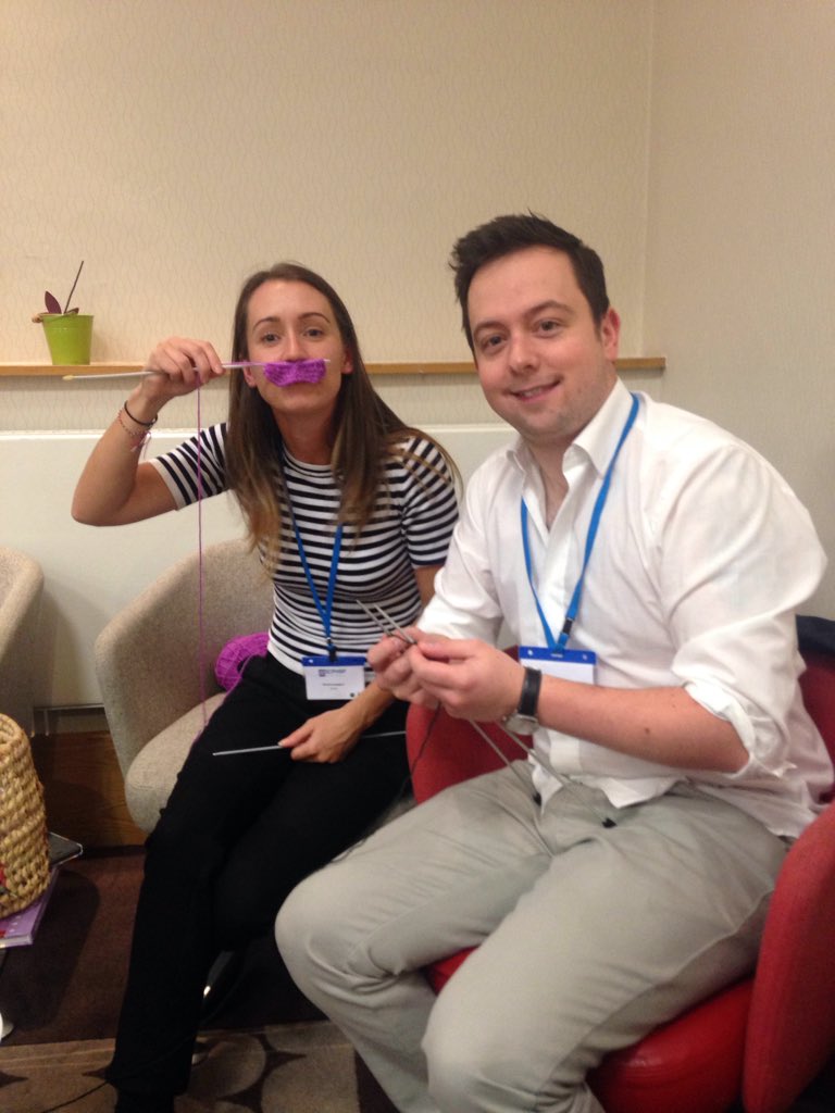 McEvoyClaire's tweet photo. @naomhgallagher @CoE_NI #UKCRC15 doing some stress release exercises with red wine and knitting https://t.co/XuhWYlY1s6