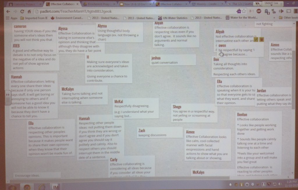 MrStAmand's tweet photo. Making out thinking visible using @padlet thinking about what makes collaboration effective #sccdsb #learnforall https://t.co/qmGvgoQp2N
