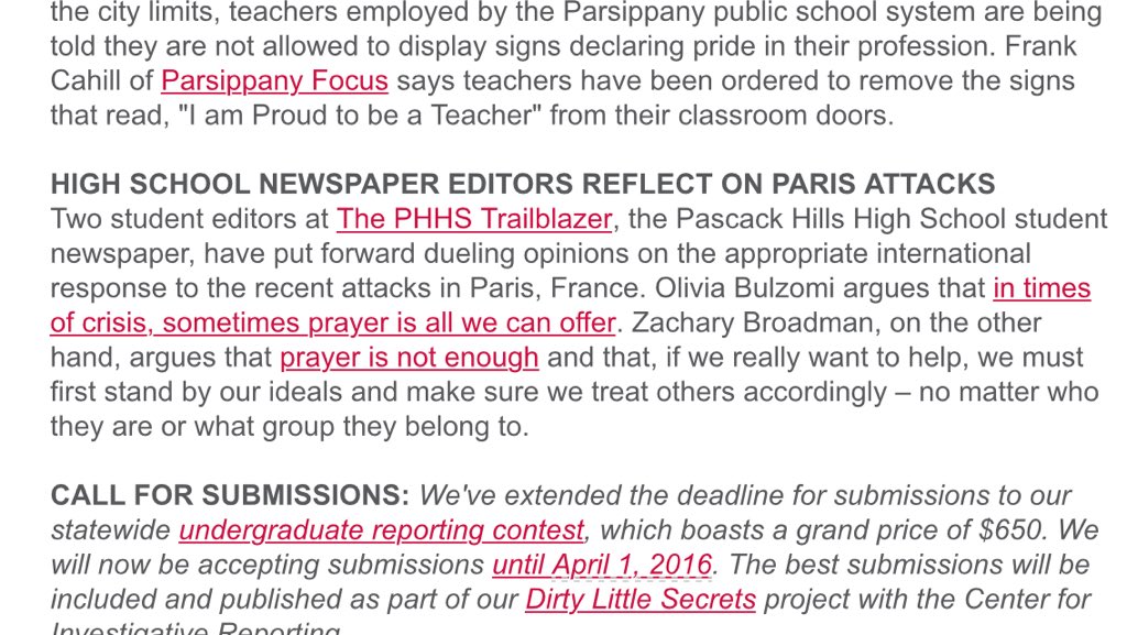 PHTrailblazer's tweet photo. @bulzomol  and Zach Broadman's Paris opinion editorials were featured on @NJNewsCommons this morning. Way to go! https://t.co/lB8tUhV8lH