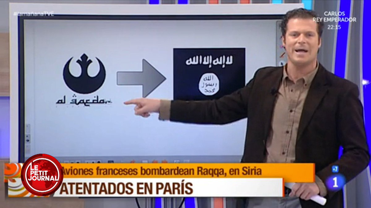 LPJofficiel's tweet image. Quand une matinale espagnole confond le visuel d'Al-Qaïda et le logo de… l’Alliance rebelle de #StarWars !
#LPJ