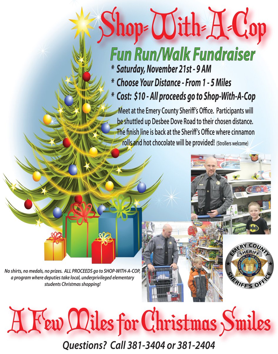 EmeryTelcom's tweet photo. Don't forget the run/walk this weekend to benefit "Shop With A Cop"! https://t.co/SOhhM9yNPz