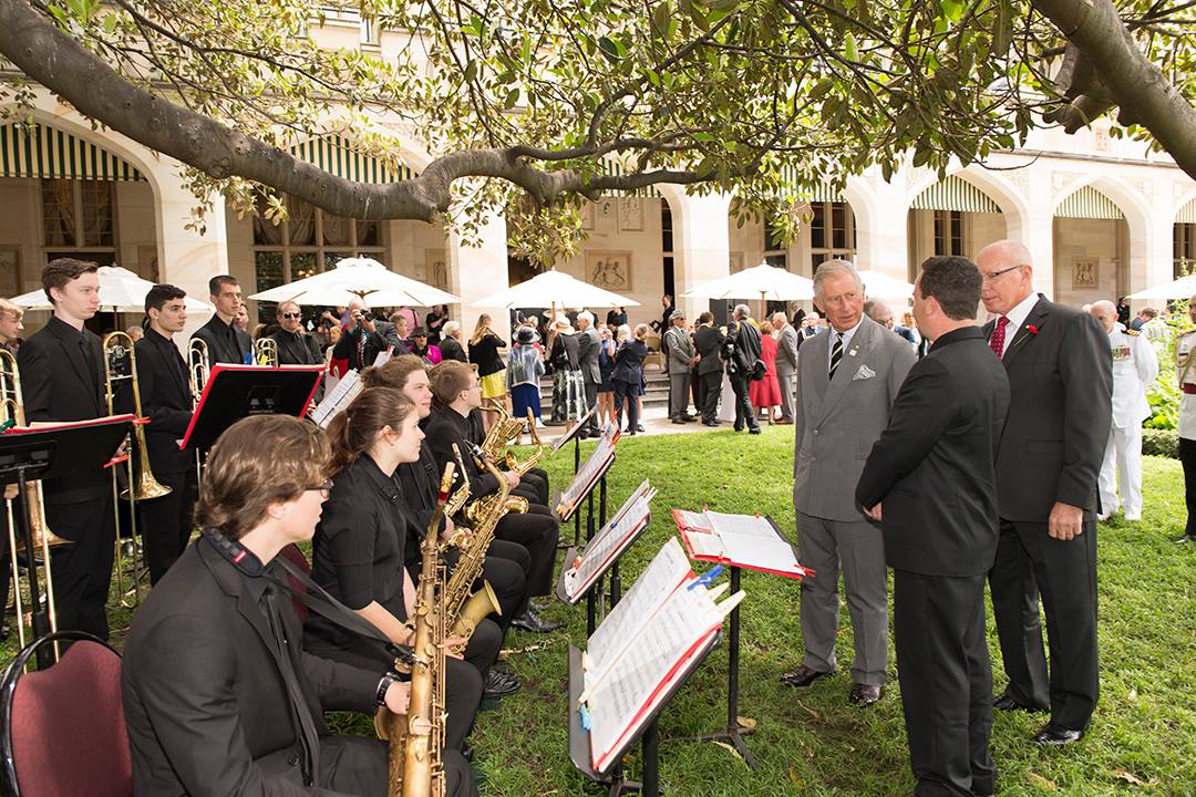 Their Royal Highnesses The Prince of Wales and The Duchess of Cornwall at Government House with Caringbah students