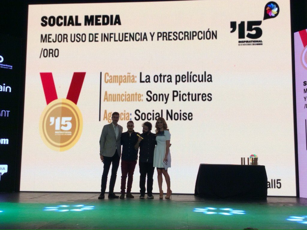 Oro para <a href="/socialnoise/">Social Noise</a> en Mejor uso de influencers para <a href="/sonypictures_es/">Sony Pictures España</a> en los #Inspirational15. Yeah!!!