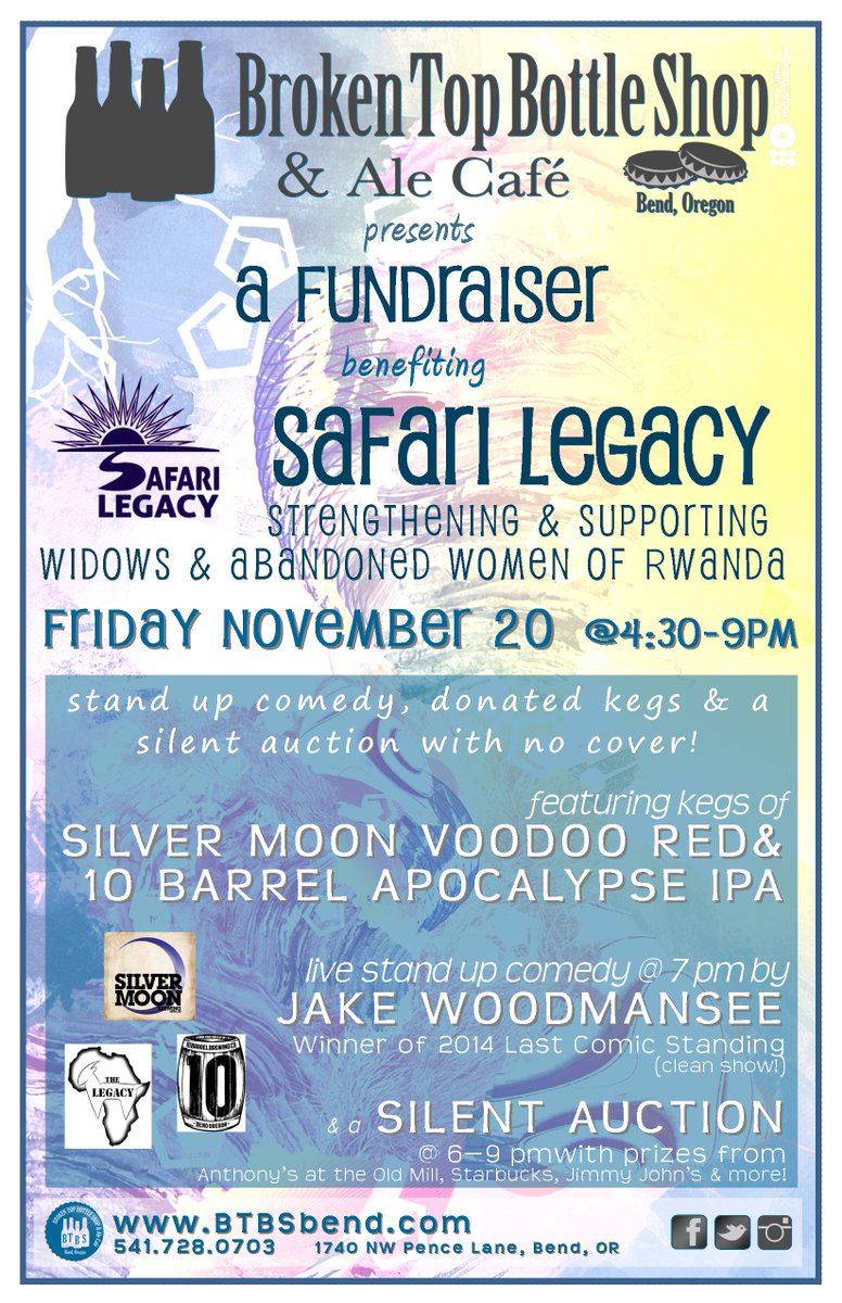 #StandUpComedy 2morrow @ 7pm #NoCover! #SafariLegacyRwanda fundraiser <a href="/SilverMoonBeer/">Silver Moon Brewing</a> <a href="/10BarrelBrewing/">10 Barrel Brewing</a> #BTBS #inbend