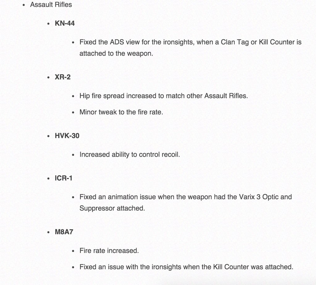 codintel8880's tweet photo. CONFIRMED: Here are all of the Weapon Tuning Changes made in today's Patch Update! (Via - @charlieINTEL) #BlackOps3 https://t.co/yOLlxwfqpV