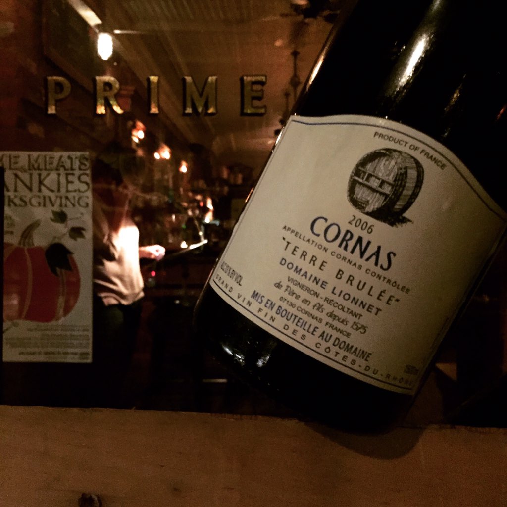 Not Nouveau. Mags of '06 Lionnet Cornas 'Terre Brulée' BTG at <a href="/PrimeMeats/">Prime Meats</a> tonight! #PMpour